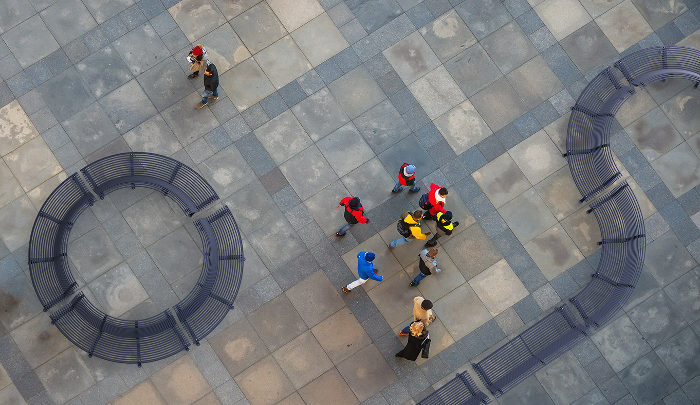Public benches in steel and wood, for parks and squares to enjoy.
