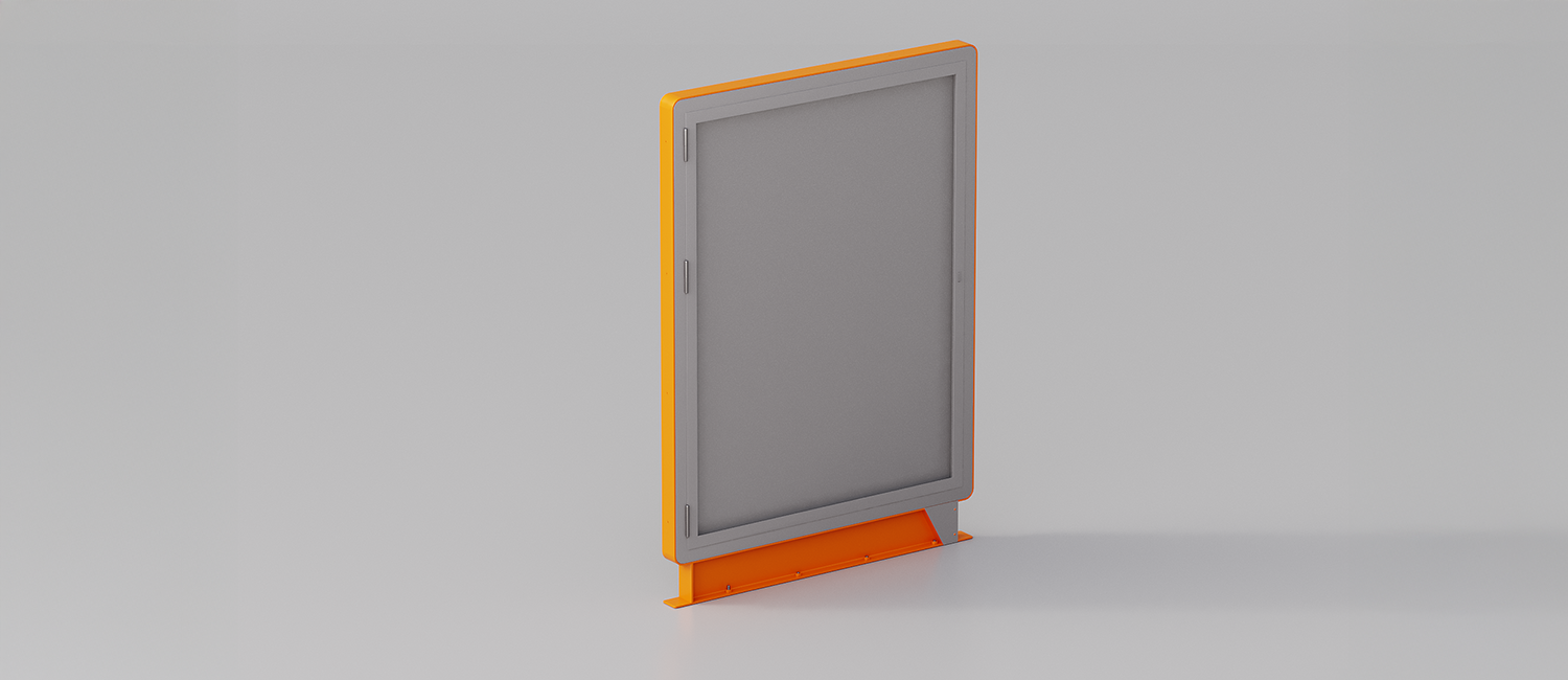 Double-sided floor-standing PopUp noticeboard with opening door 140x200cm