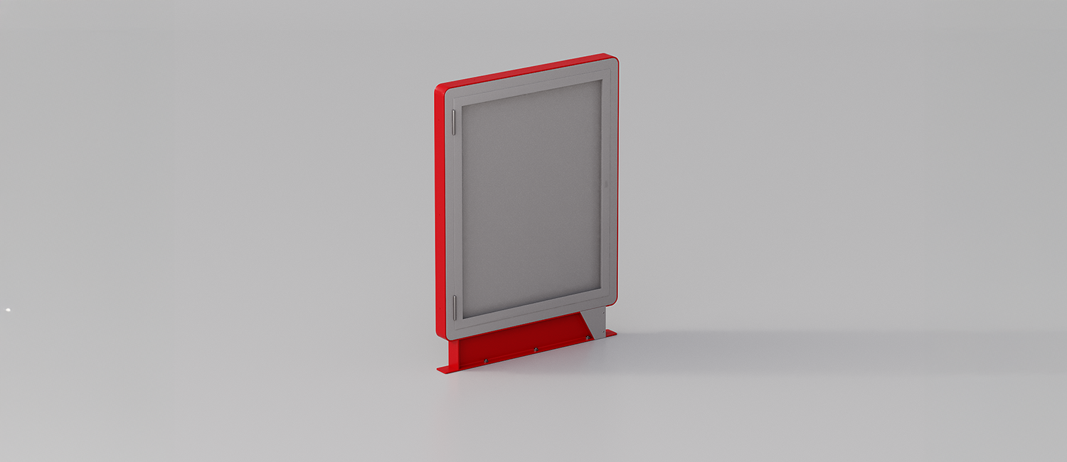 Double-sided floor-standing pop-up noticeboard with opening door cm100x140h