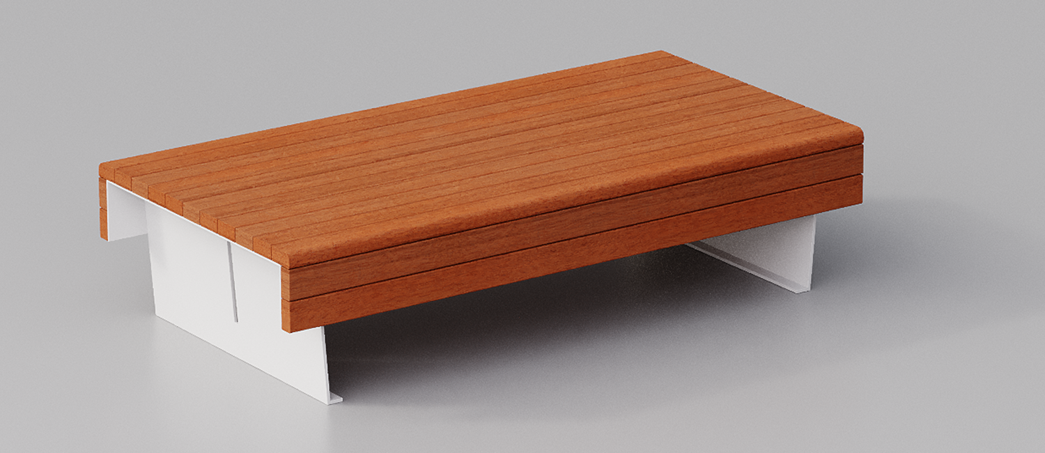 Flea seat double with Okumè wood planks