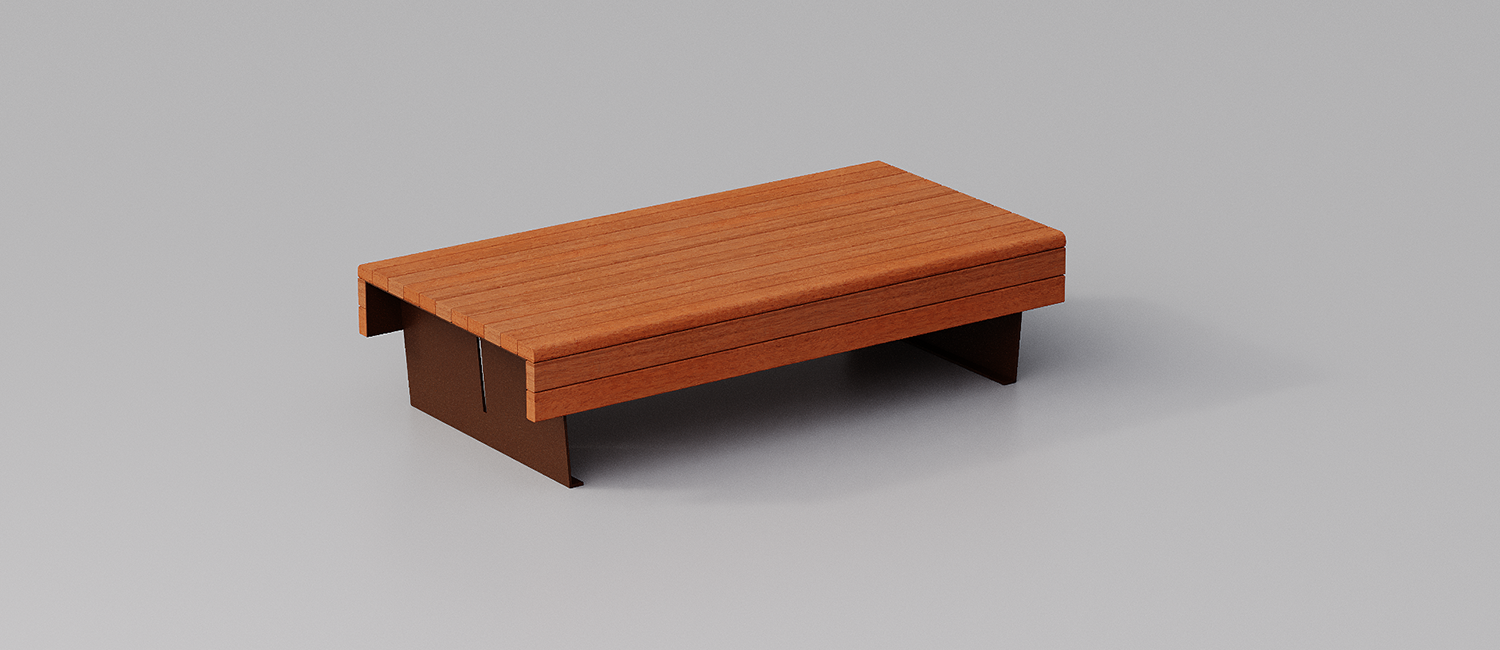 Flea seat double with Okumè wood planks