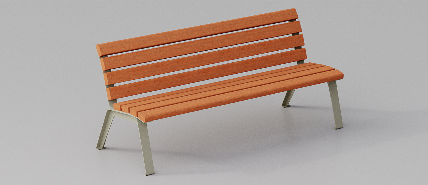 Betty bench with Okumè wood planks without armrest