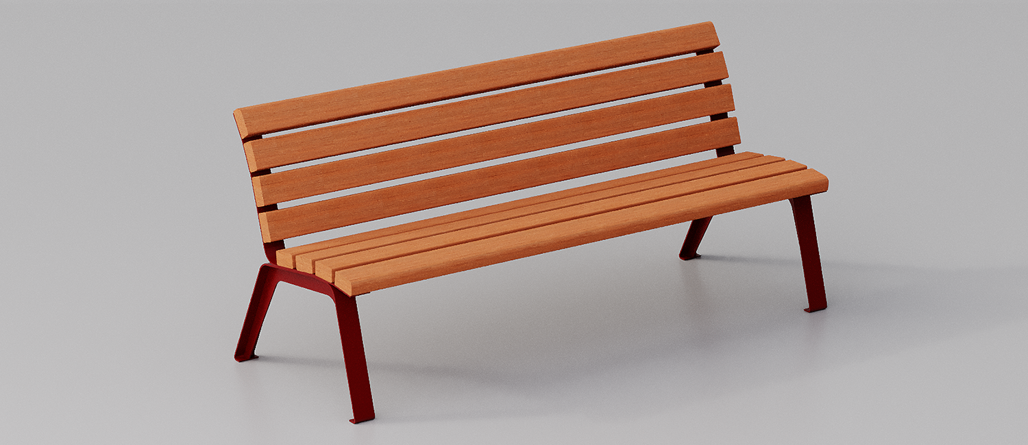 Betty bench with Okumè wood planks without armrest