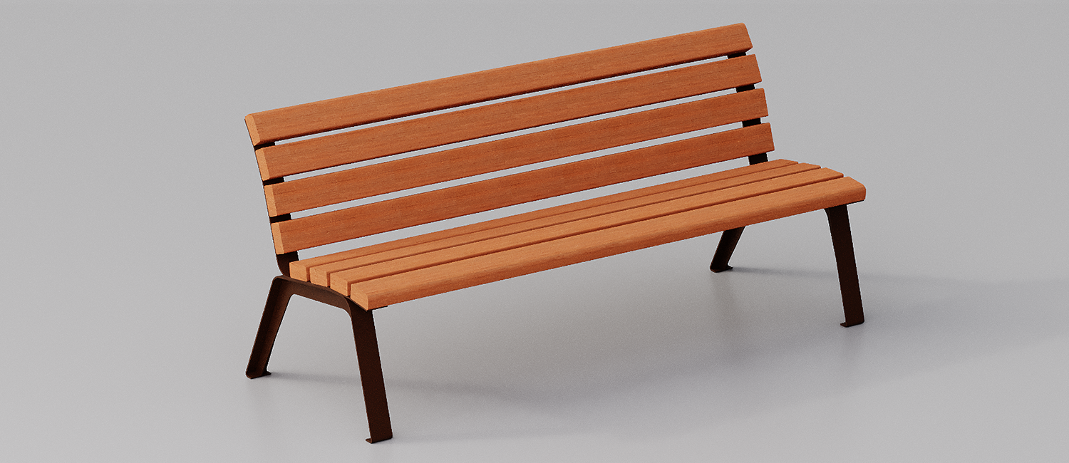 Betty bench with Okumè wood planks without armrest