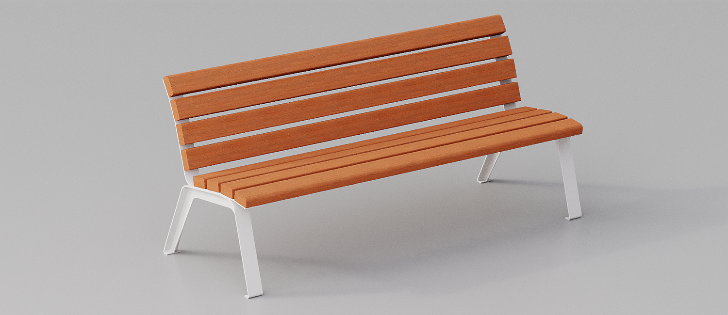 Betty bench with Okumè wood planks without armrest
