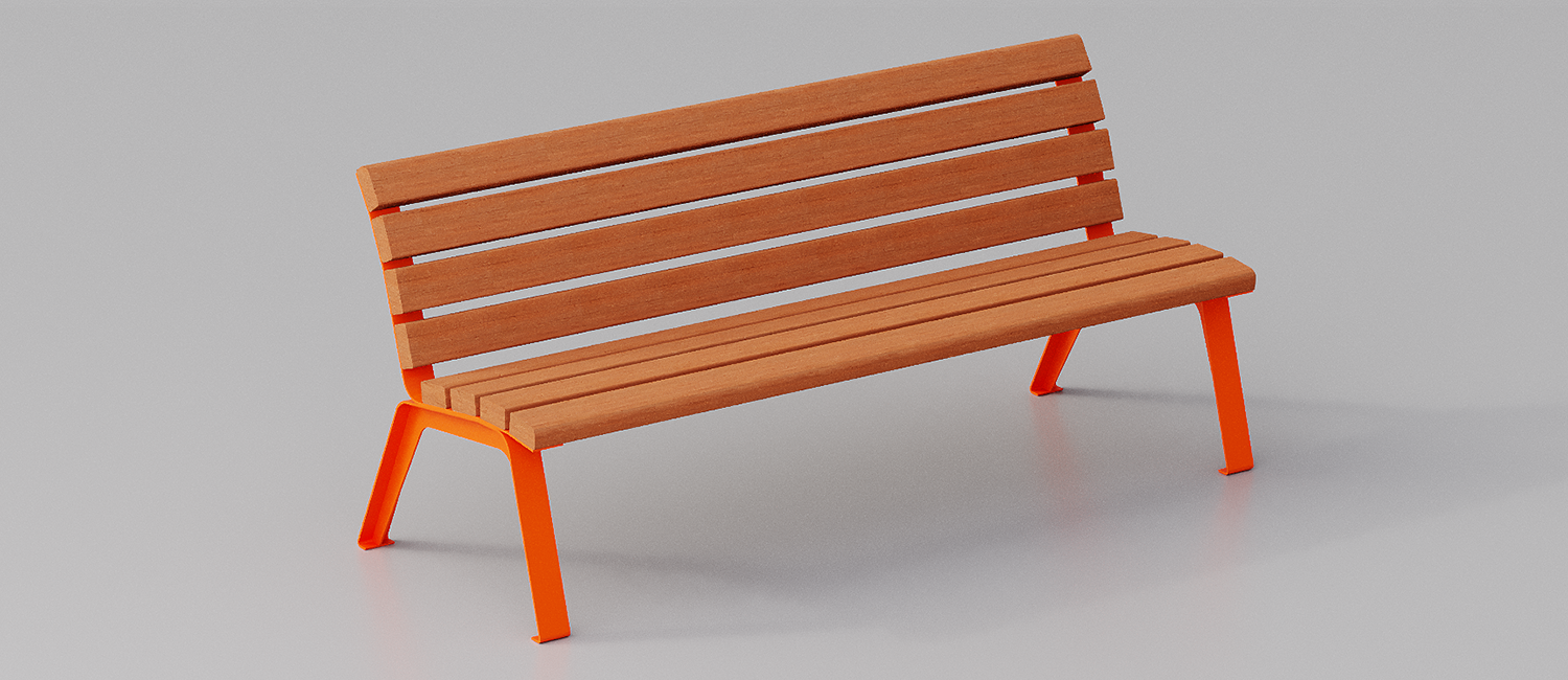 Betty bench with Okumè wood planks without armrest