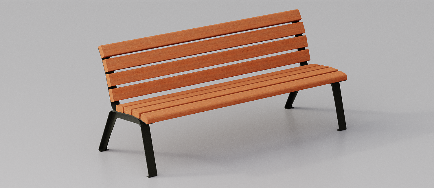 Betty bench with Okumè wood planks without armrest