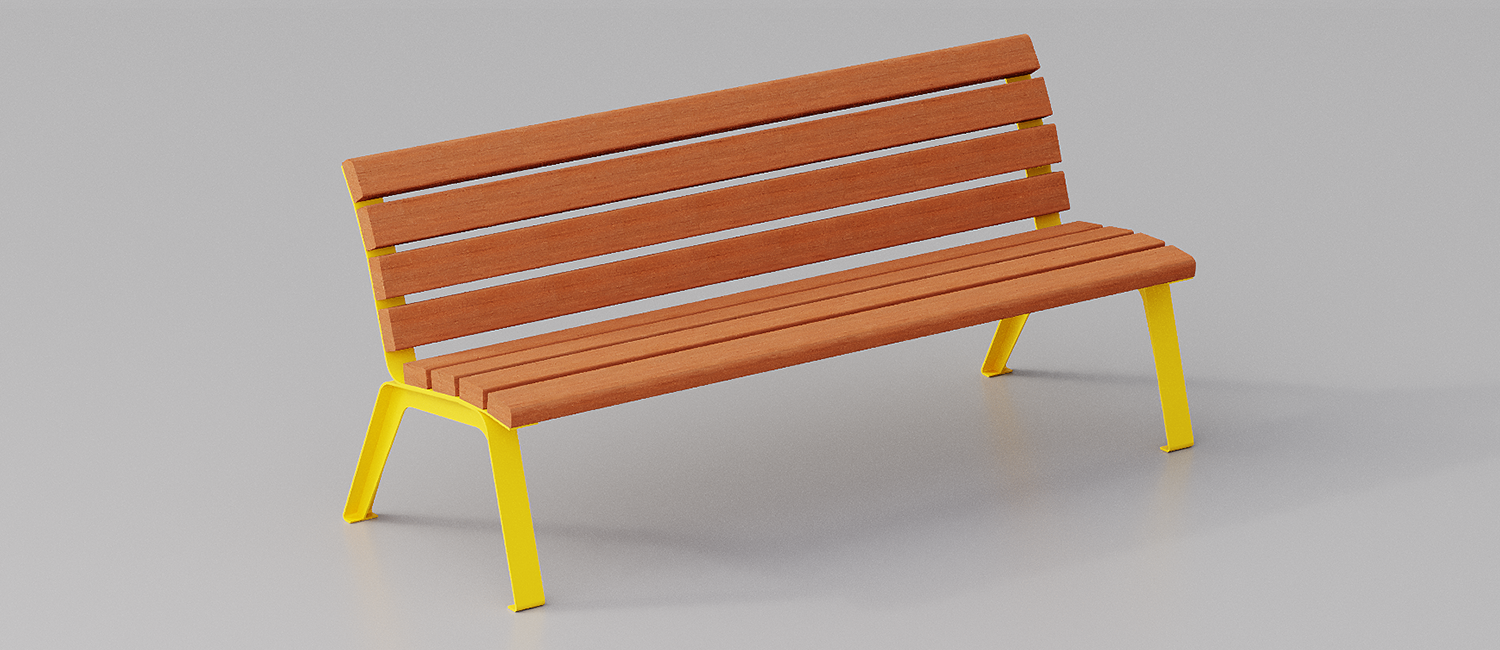 Betty bench with Okumè wood planks without armrest