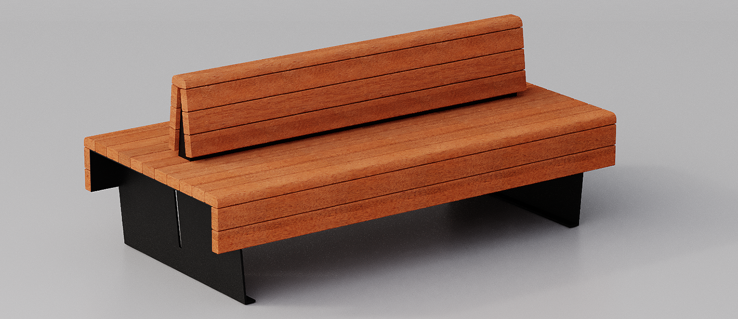 Bench Flea with Okumè wood planks