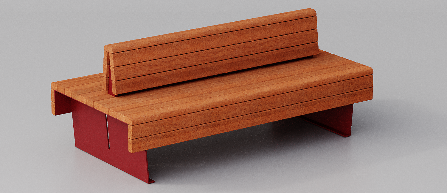 Bench Flea with Okumè wood planks