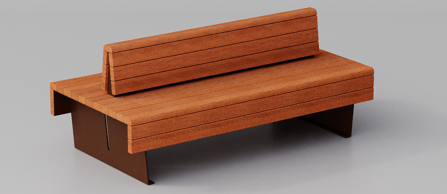 Bench Flea with Okumè wood planks