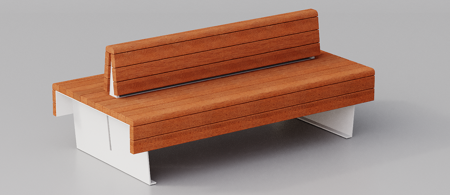 Bench Flea with Okumè wood planks