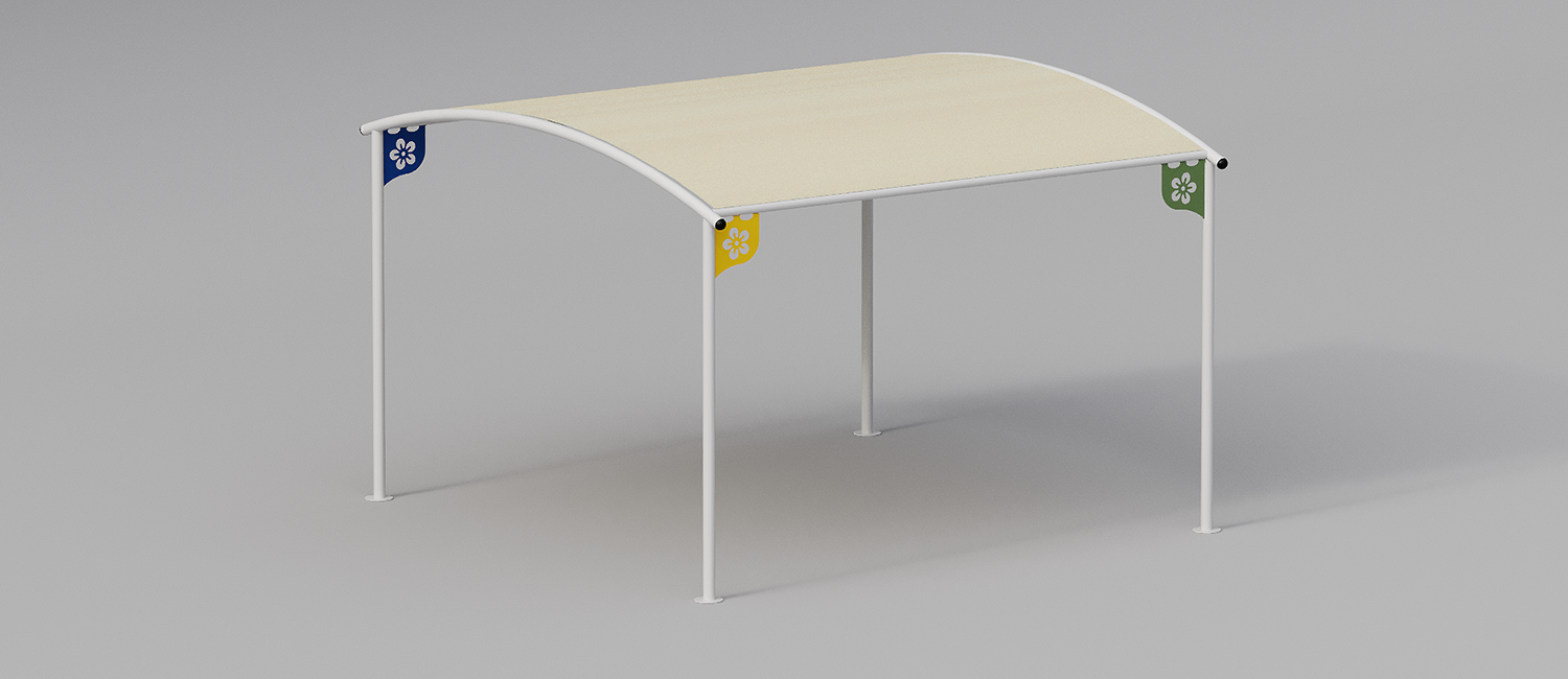 Pergola Abacus con piastre e telo in PVC vista 1