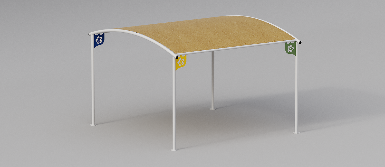 Pergola Abacus con piastre e telo ombreggiante vista 1