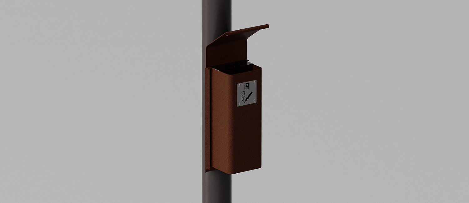 Ashtray Cenerino with lid and mounting on existing pole