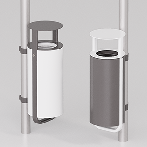 Diapason litter bin pole mounting and lid