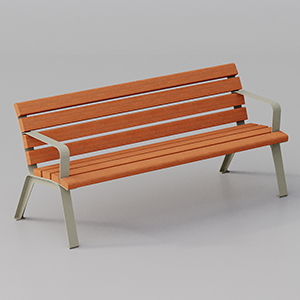Betty bench with armrests and Okumè wood planks