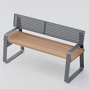 Easy mix bench with wooden seat and steel backrest