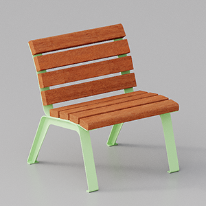 Single place seat Betty with Okumè wood planks without armrests.