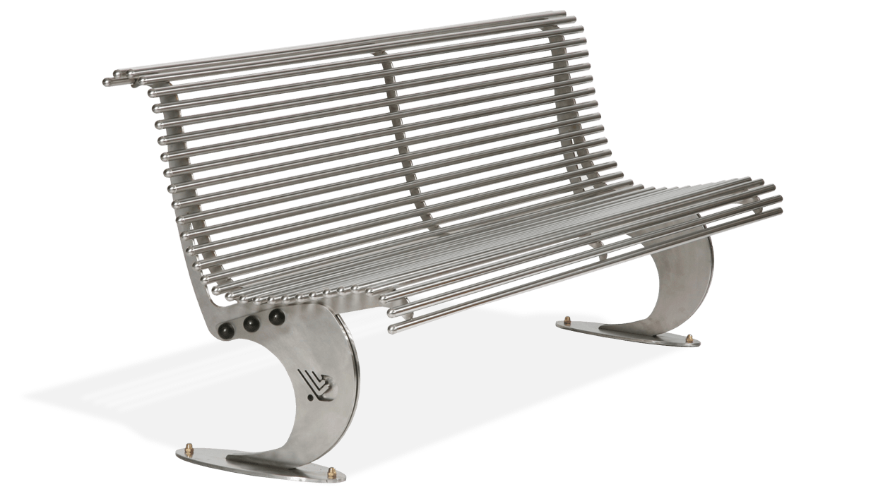 Panchina con schienale realizzata in acciaio inox, modello Luxe arredo urbano.