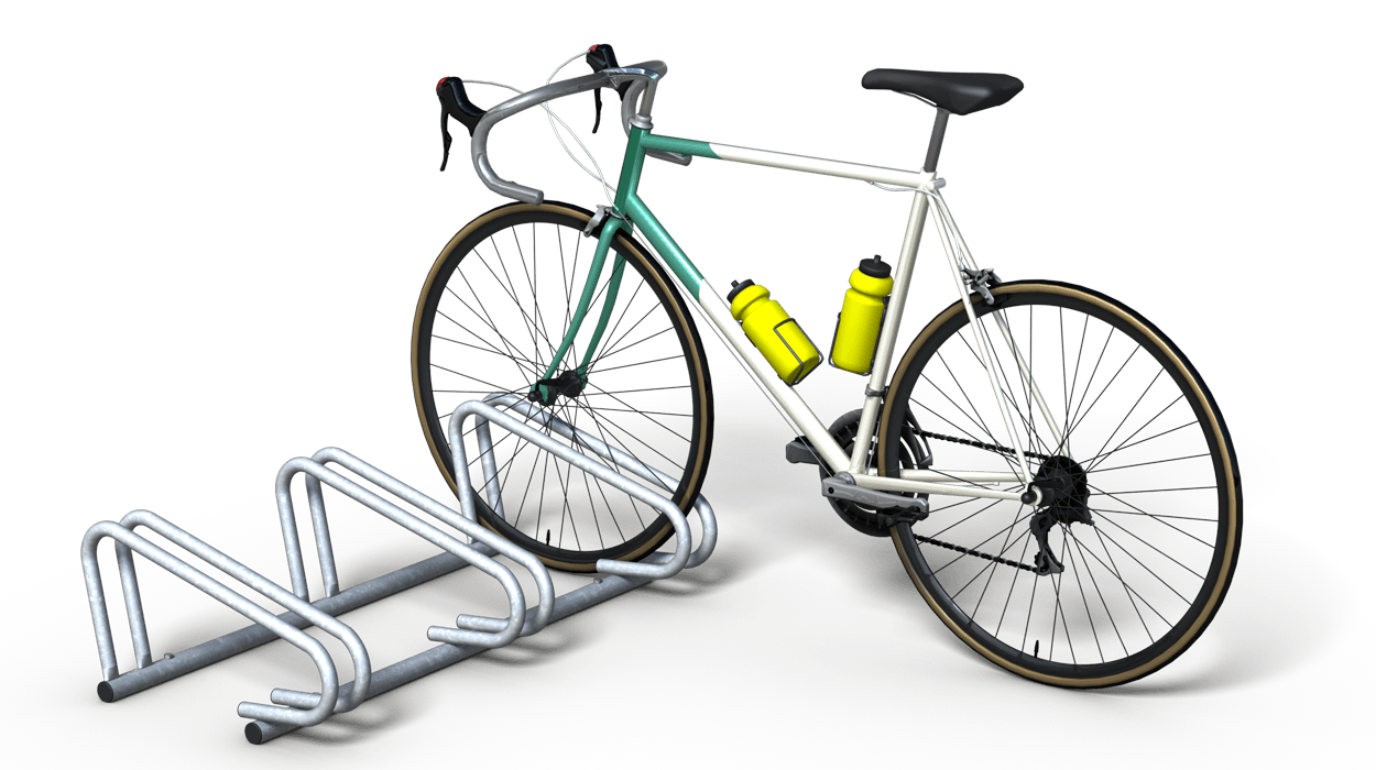 Rastrelliere per biciclette a tre posti, realizzato in metallo, modello Roma.