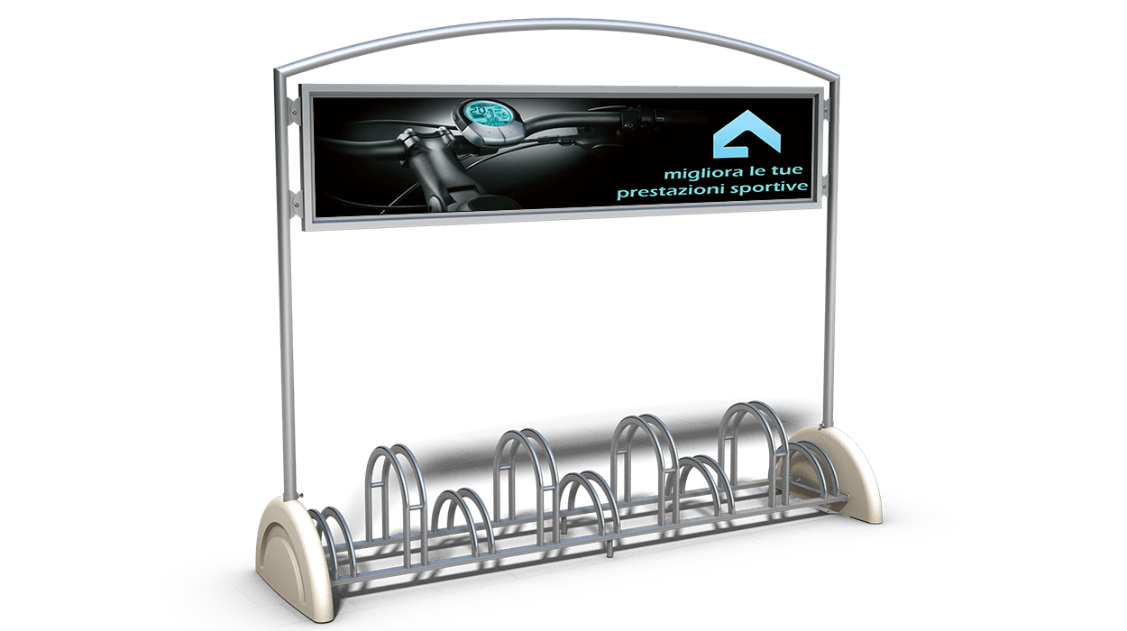 Rastrelliere porta-biciclette modello Pireo Display con capienza 9 posti.