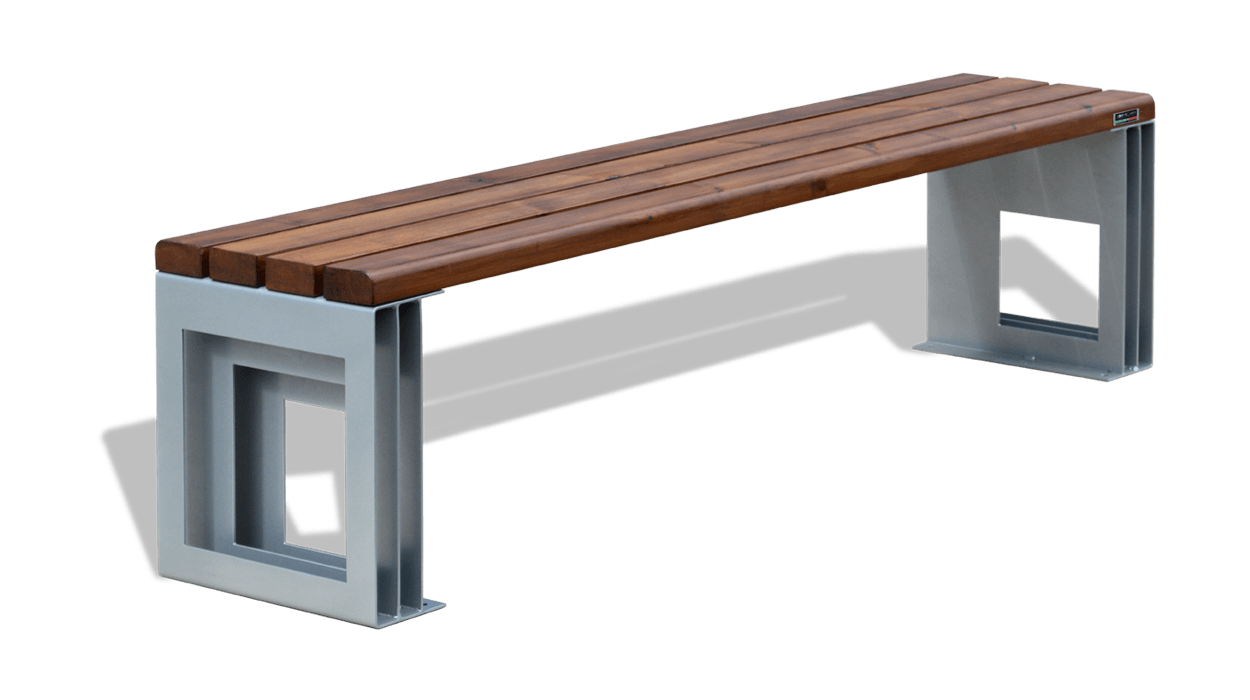 Panca in metallo con seduta in listoni di legno modello Quadrio.