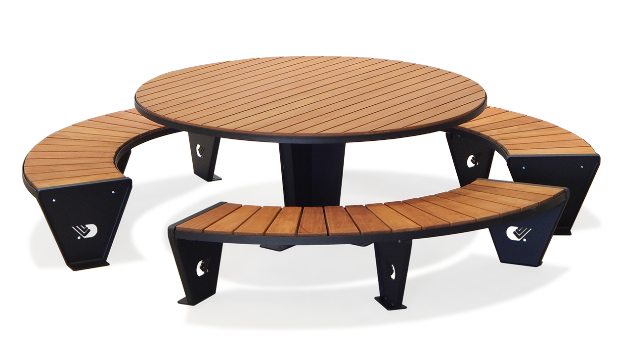 Round model picnic table for public spaces