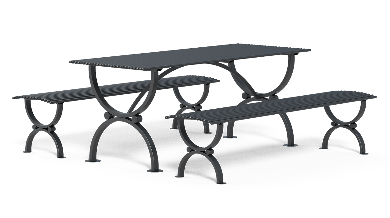 Tavolo da picnic modello Clematis con doppia panca e tavolo