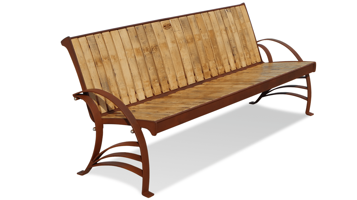 Panchina con seduta e schienale in listelli rovere barrique, modello Argese.