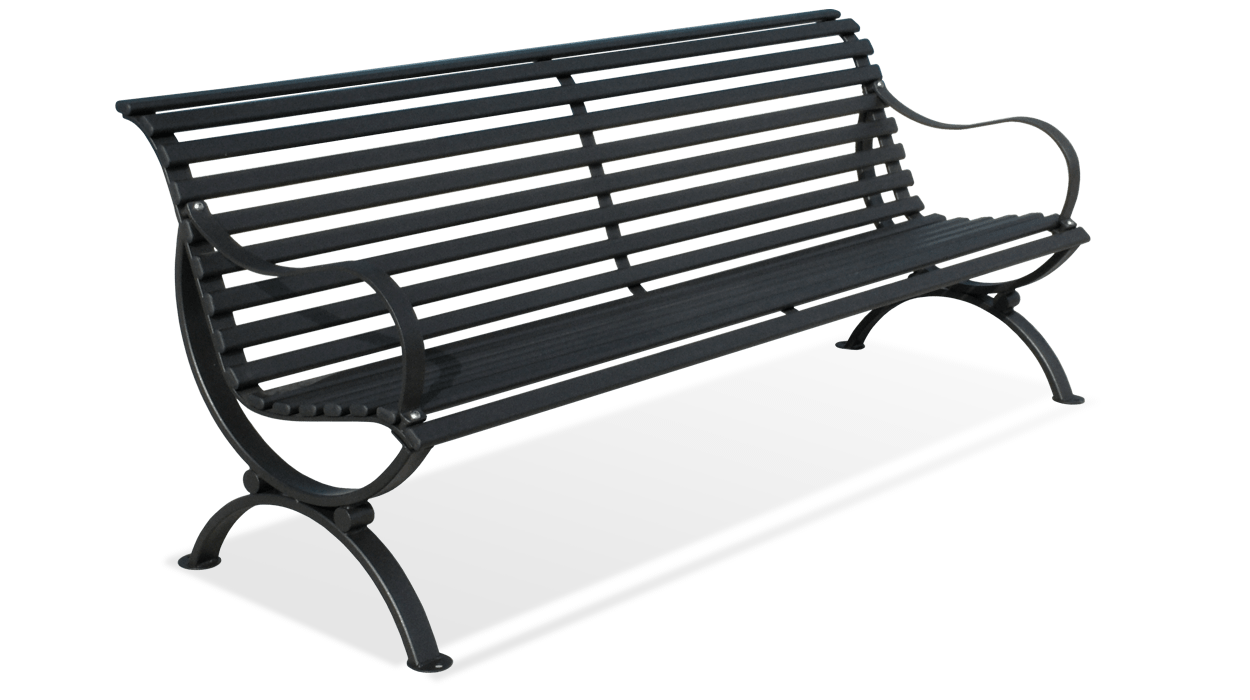 Panchina in acciaio zincato con braccioli, per arredo urbano, modello Aurelia.