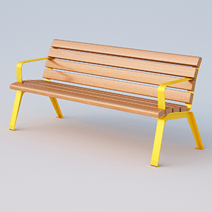 Betty bench with armrests and OKUME wood planks